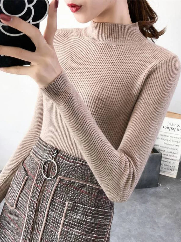 Premium Cotton-Blend Mock Neck Sweater
