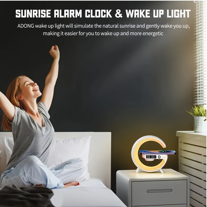 G63 Atmosphere Bedside Lamp - Color-Changing Ambient Lighting, High-Quality Audio Streaming, Convenient Phone Charging, Simulated Sunrise Wake-Up Light, Synchronized Music Beat Lighting - Wireless Speaker with Smartphone Char